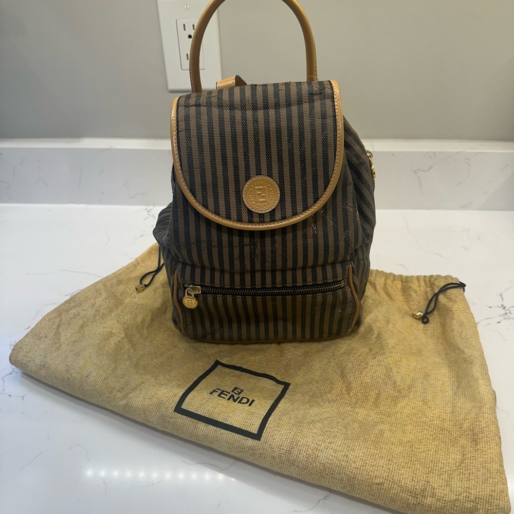Fendi Black and Brown Striped Backpack